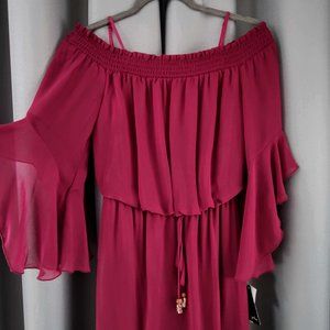 City Triangles Flowy Maxi Summer Off Shoulder Red Dress